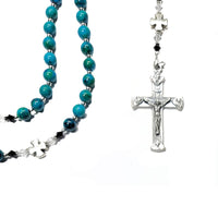 Catholic Rosary - 5 Way Eucharist Crucifix, Dyed Aqua Stones Blue Green
