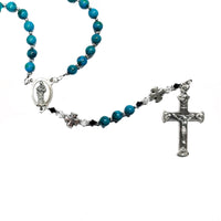 Catholic Rosary - 5 Way Eucharist Crucifix, Dyed Aqua Stones Blue Green