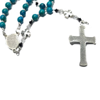 Catholic Rosary - 5 Way Eucharist Crucifix, Dyed Aqua Stones Blue Green