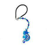 Rearview Mirror Car Charm - Blue w/Glitter Gold Seahorse