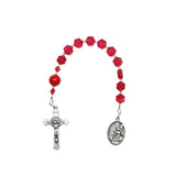 Pocket Rosary - One Decade (Tenner) Guardian Angel, Red Flowers, Shell Pearls
