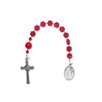 Pocket Rosary - One Decade (Tenner) Guardian Angel, Red Flowers, Shell Pearls