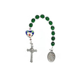 Pocket Rosary - One Decade (Tenner) Guardian Angel, Green, Cloisonné Heart