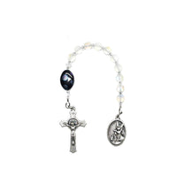 Pocket Rosary - One Decade (Tenner) Guardian Angel, Opal Glass Beads, Black