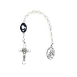 Pocket Rosary - One Decade (Tenner) Guardian Angel, Opal Glass Beads, Black