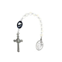 Pocket Rosary - One Decade (Tenner) Guardian Angel, Opal Glass Beads, Black