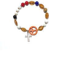 Lutheran Wreath of Christ Prayer Beads Rosary - Orange Peace Sign, Small Cross
